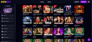 Current Zizobet live casino lobby showing table categories and provider filters