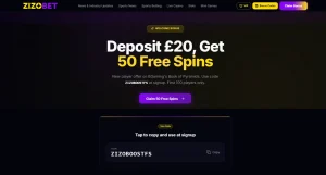 Current Zizobet promotion page showing the live welcome offer and its significant terms