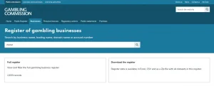 UK Gambling Commission public register evidence used to check Zizobet and Santeda International B.V.